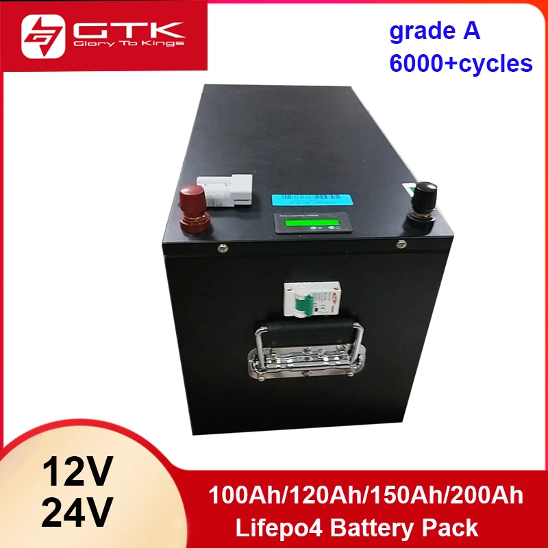 GTK 12V 200Ah 180Ah 150Ah 24V100Ah 120Ah LifePO4 Lithium iron phosphate battery rechargeable batteries BMS for RV Camping