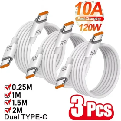 1/3 pces 10a cabo 120w carregamento super rápido tipo c para tipo c cabo de transferência de dados de alta velocidade para iphone samsung xiaomi cabo carregador