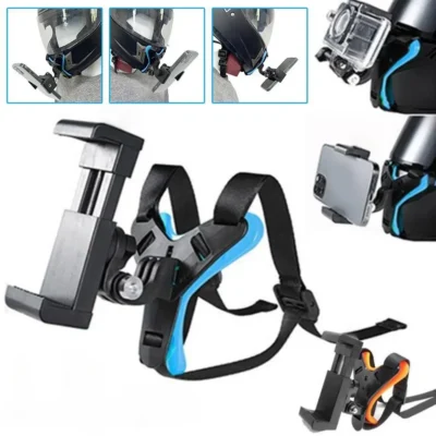 Motorcycle Helmet Chin Strap Mount Holder With Phone Clip For GoPro 11 10 9 Action Camera Full Face Mobile Phone Holder