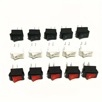 15 peças mini interruptor rocker spst preto e vermelho interruptores botão ac 250v 3a/125v 6a 2 pinos i/o 10*15mm interruptor liga-desliga rocker