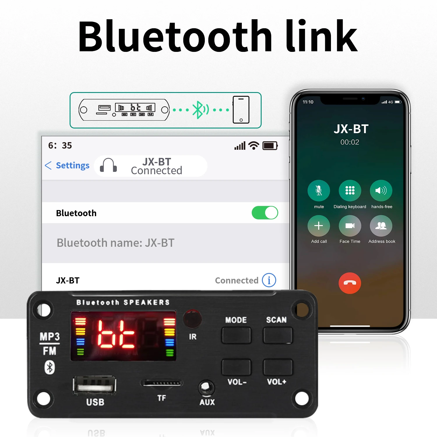50w amplificador bluetooth 5.0 diy mp3 wav placa decodificadora dc 12v carro sem fio usb mp3 player slot para cartão tf usb fm com microfone - Image 2