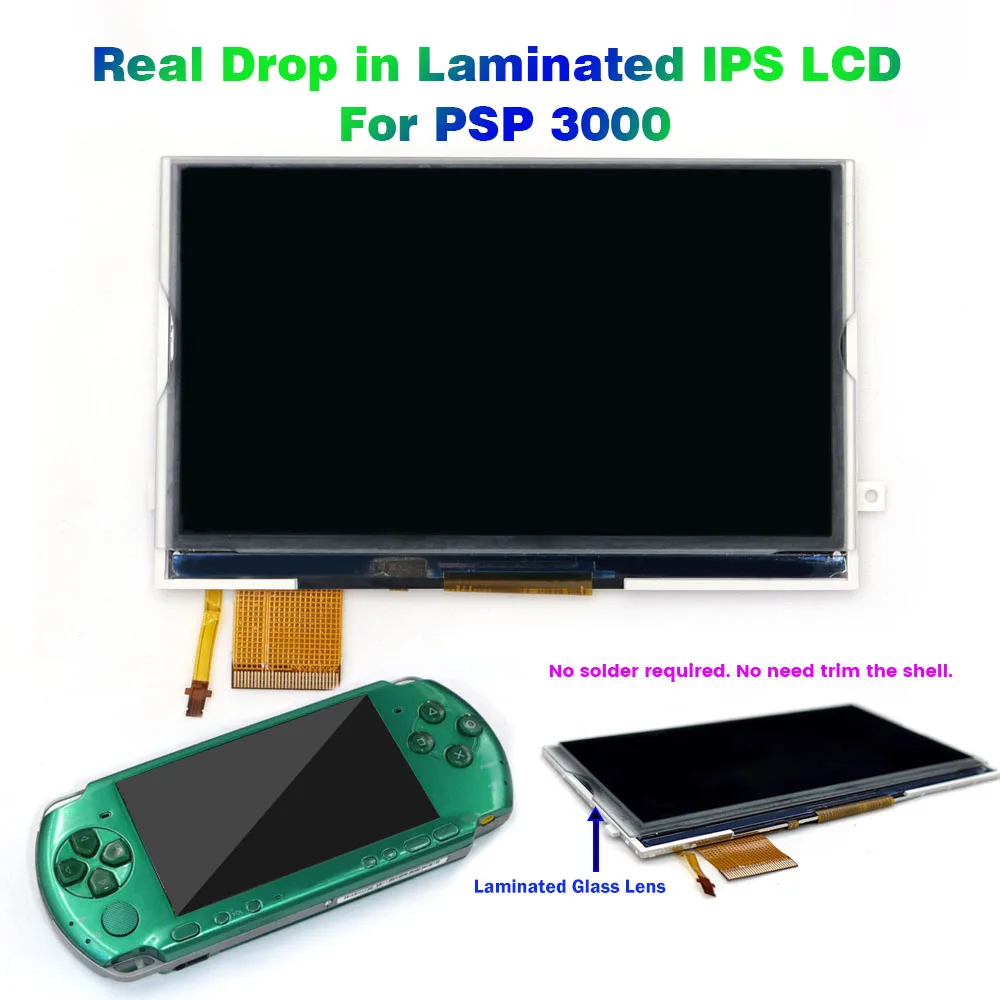 HISPEEDIDO without Lamination or Laminated IPS LCD Screen For PSP3000 Console For PSP 3000 Backlight Display High Brightness - Image 2