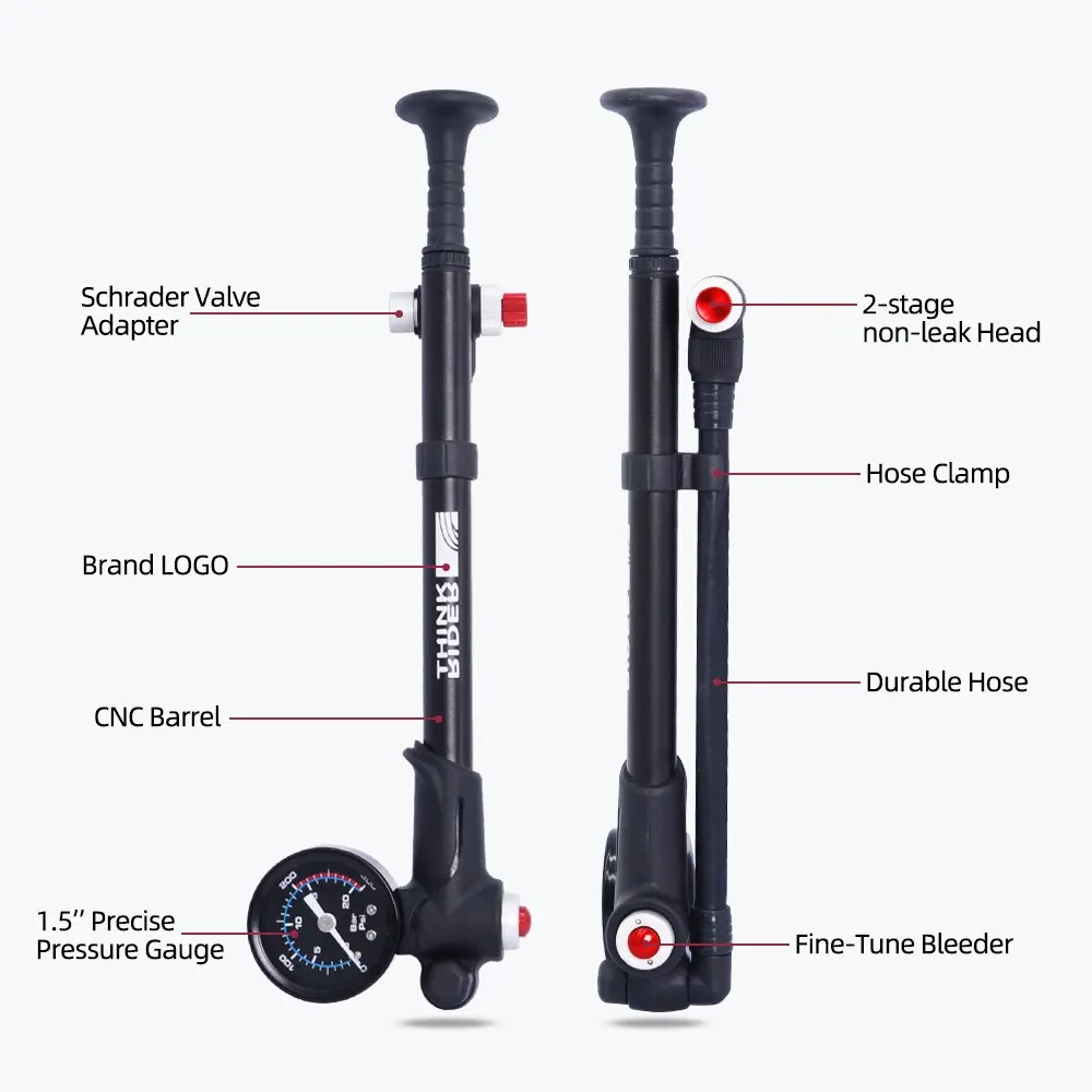 ThinkRider Portátil 300psi Bomba de Ar de Alta Pressão com Medidor para Fork & Suspensão Traseira Amortecedor Montanha - Image 5