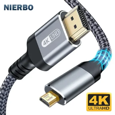 NIERBO Micro HDMI para HDMI Cabo Macho para Macho Adaptador de Cabo Trançado 2.0 4K @ 60HZ 2K @ 165HZ 18Gbps Compatível com Monitor de Câmera
