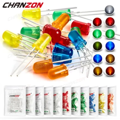Kit de diodo led difuso de 5mm, lâmpada emissora de luz, indicador de lâmpada 5 mm branco vermelho azul verde laranja amarelo 3v conjunto diy sortido