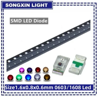 100 peças smd led 0603 diodo emissor de luz ultra-brilhante 1608 smd led vermelho branco amarelo verde azul rosa roxo 20ma para iluminação diy