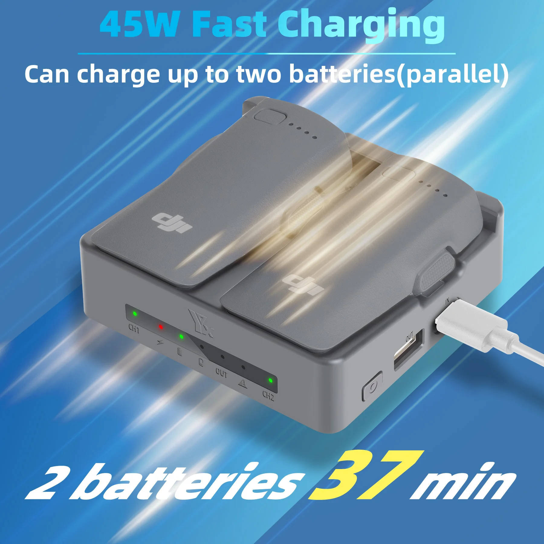 Neo 2 carregador rápido 2 peças de bateria 45w hub de carregamento mais rápido governanta para dji neo 2 drone acessórios carregador luz indicadora - Image 3
