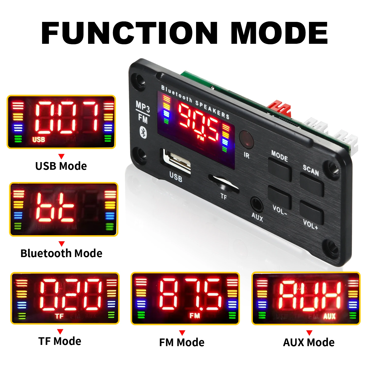 50w amplificador bluetooth 5.0 diy mp3 wav placa decodificadora dc 12v carro sem fio usb mp3 player slot para cartão tf usb fm com microfone - Image 6