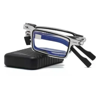 Metal Folding óculos de leitura para homens, ultra leve, óculos portáteis, lente anti luz azul, retangular, presbiopia