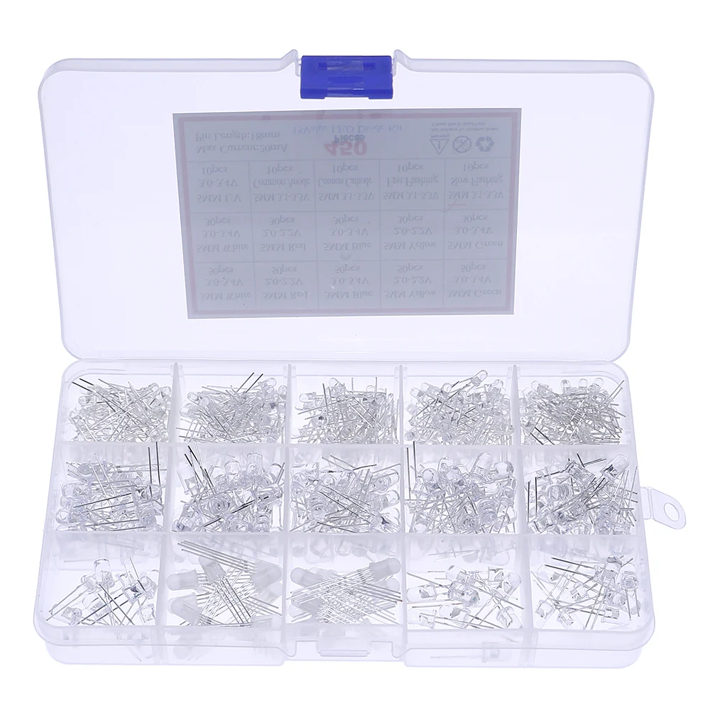 Kit de 450 LEDs UV (Ultravioleta) Branco, Verde, Vermelho, Azul e Amarelo com Flash Lento/Rápido RGB em Caixa Sortida