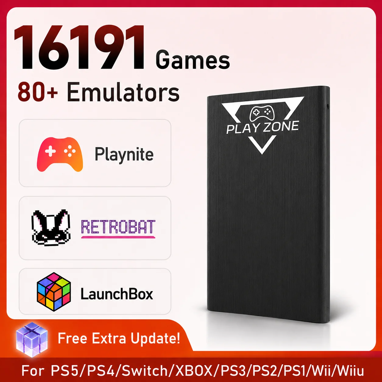 Novo PlayZone HDD de Jogos de 1TB para PS5/PS4/PS3/Switch/Xbox/Wii/Wiiu com 16191 Jogos e 80 Emuladores, Console de Videogame Plug and Play