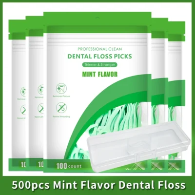 Fio Dental Sabor Menta 500/300/100/10 Unidades, Palito de Dente Seguro de Alta Qualidade, Palitos de Dente Ultrafinos Sabor Hortelã-Pimenta