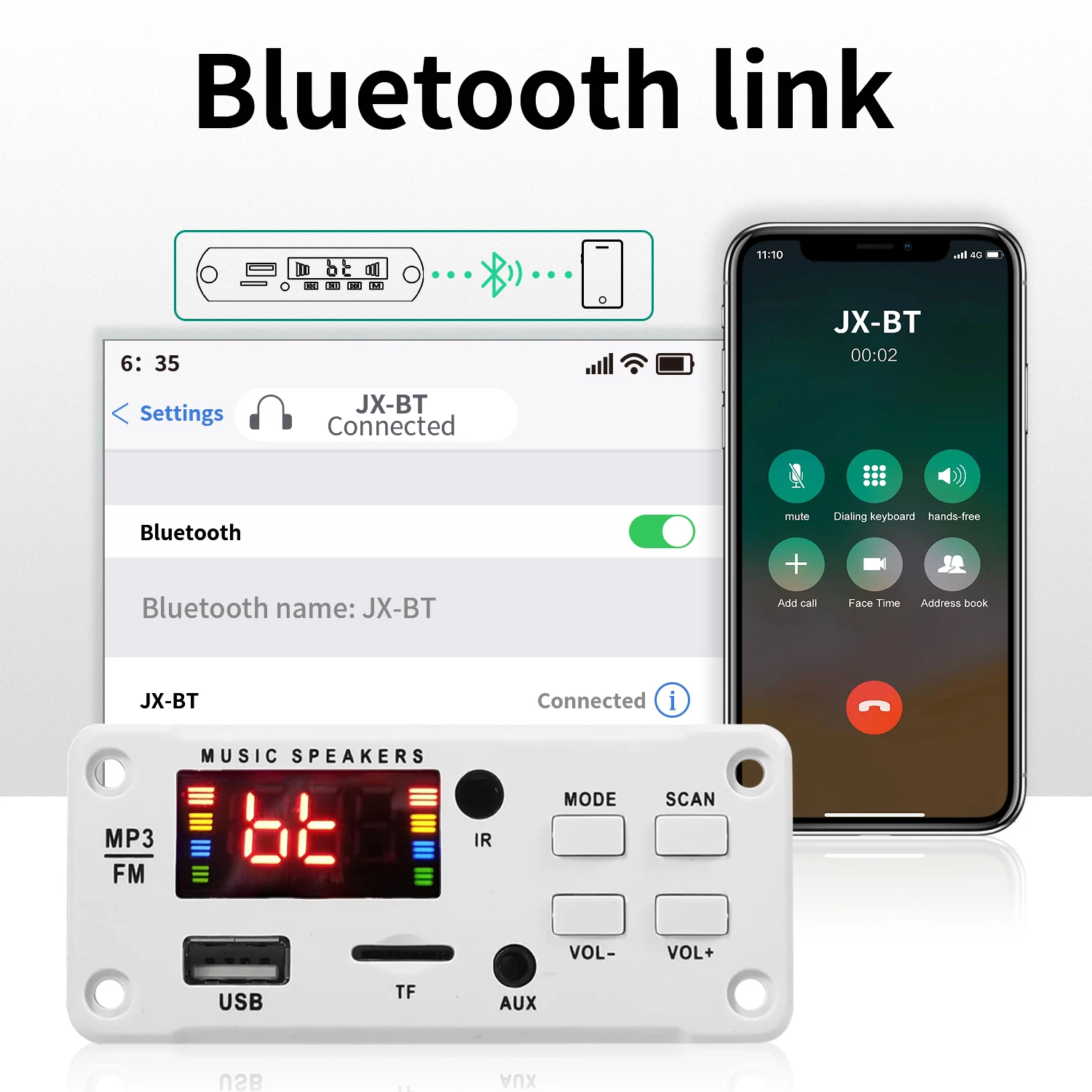 50w amplificador bluetooth 5.0 diy mp3 wav placa decodificadora dc 12v carro sem fio usb mp3 player slot para cartão tf usb fm com microfone - Image 5