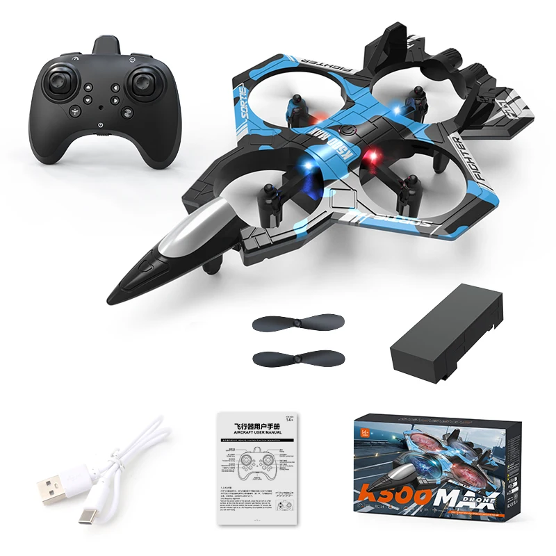 K500Max Fighter Jet Quadcopter Drone Stunt Light RC Avião Quatro Canais Hovering Alta Altitude Rolling Efeitos Especiais