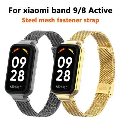 Pulseiras de aço inoxidável para xiaomi mi band 9 pulseira ativa luxo pulseiras de metal para mi band 8 cinto ativo