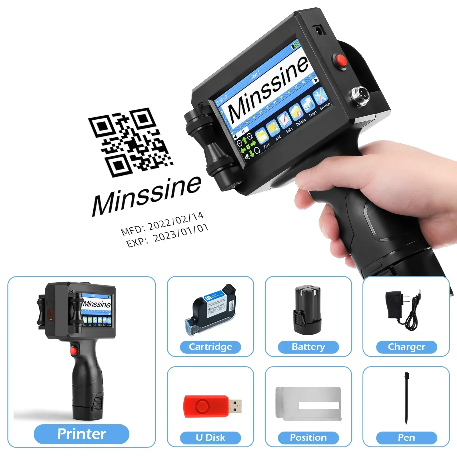Impressora jato de tinta portátil de 12.7/25.4mm, para código de barras qr, lote, data, logotipo, data de validade, máquina de codificação, não criptografada, 25 idiomas - Image 3