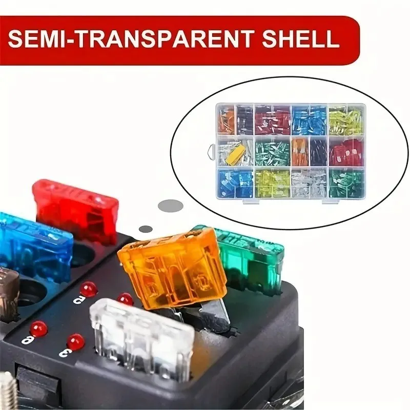 Kit de sortimento de fusíveis de lâmina de carro, 300/180/120 peças, caminhão automotivo, médio pequeno, fusível misto de circuito de motocicleta com caixa - Image 4
