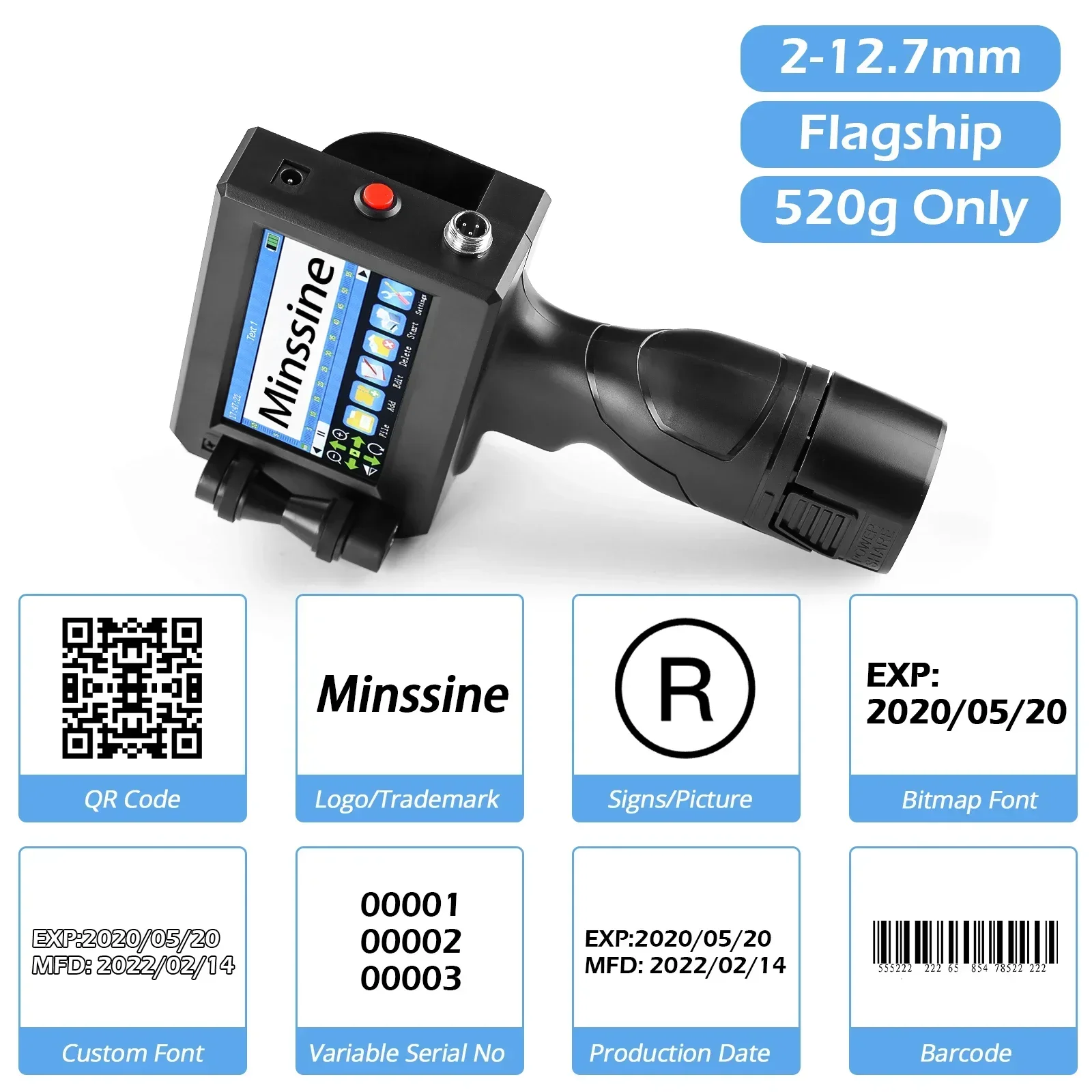 Impressora jato de tinta portátil de 12.7/25.4mm, para código de barras qr, lote, data, logotipo, data de validade, máquina de codificação, não criptografada, 25 idiomas - Image 5