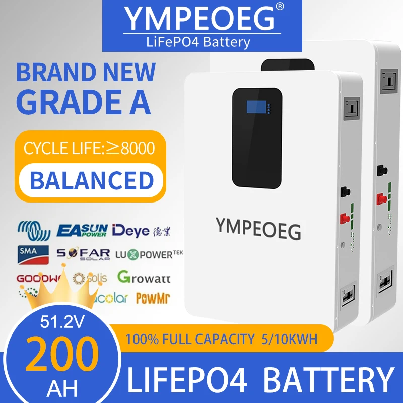 5kwh/10kwh novo grau a lifepo4 bateria 100% capacidade total 48v100ah/200ah 8000 ciclos embutido bms armazenamento de energia