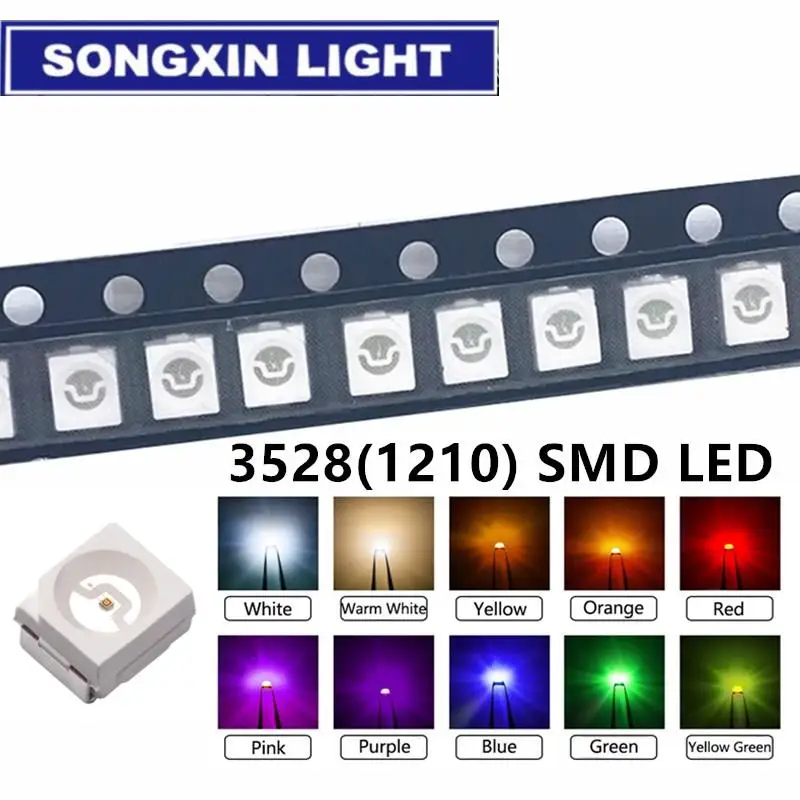 100 pçs/lote 3528 1210 Diodo SMD LED Diodo Kit Verde VERMELHO Branco GARELO Azul Amarelo Rosa Roxo-UV Laranja Rgb
