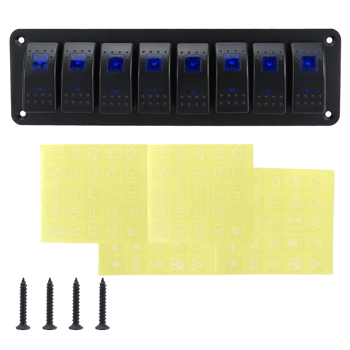 Painel de interruptor rocker de 3 grupos, 4 grupos, 5 grupos, 6 grupos, 8 grupos, 5 pinos, adequado para carros 12V/24V, navios, reboques ATV, azul - Image 6