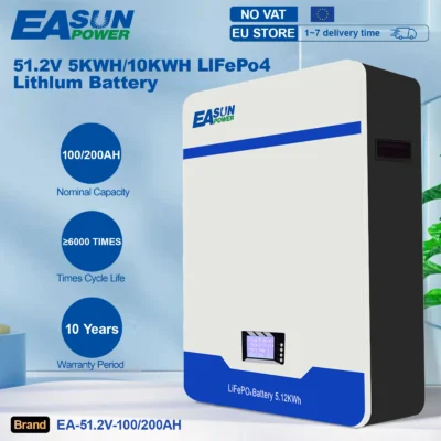 Easun 48v lifepo4 bateria 100ah/200ah bateria 5kwh 10kwh fixado na parede de fosfato de ferro de lítio bms 16s 51.2v armazenamento de energia