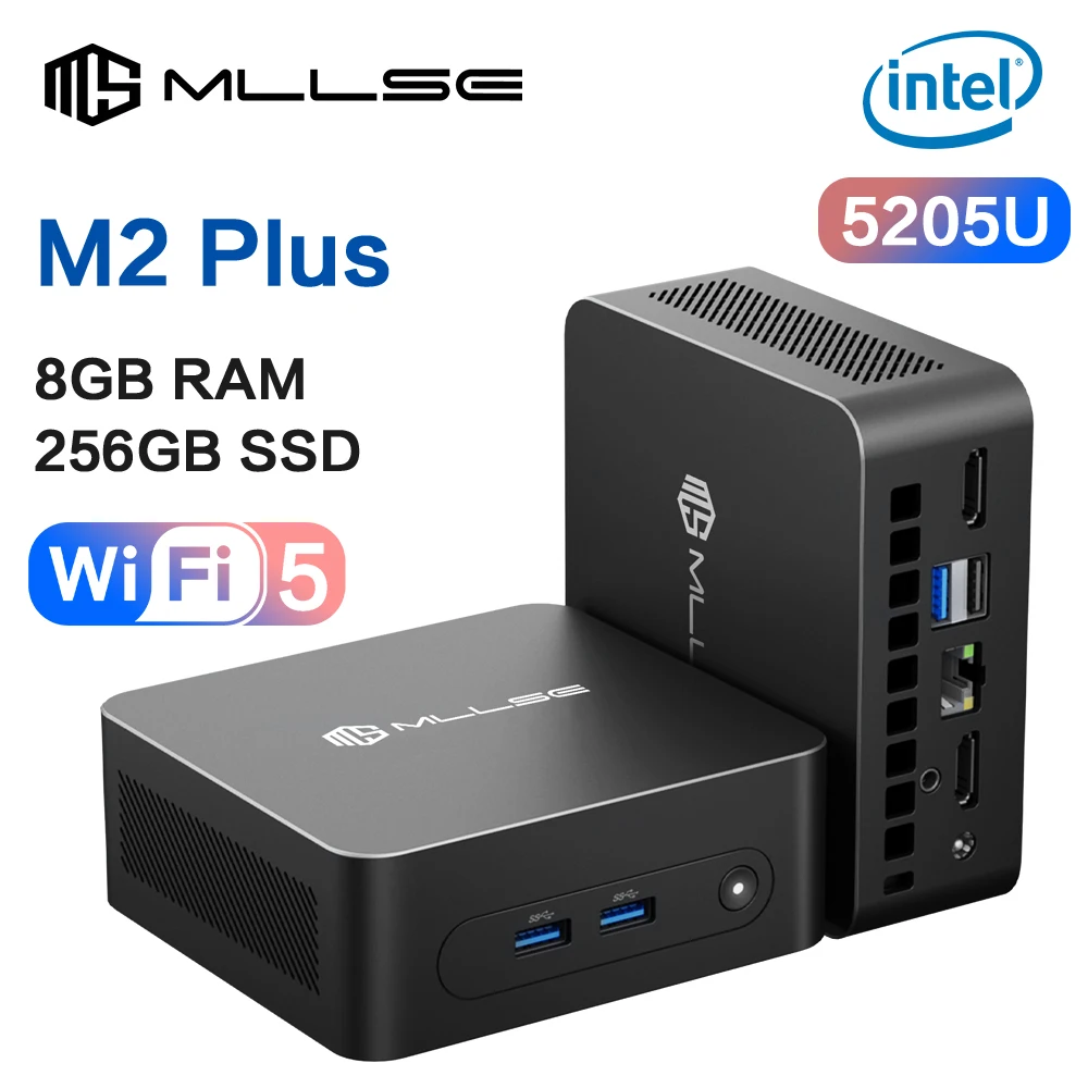 MLLSE M2 Plus Mini PC Intel Celeron 5205U Processador 8GB RAM 256GB ROM WiFi 5 BT4.2 Windows 11 Pro Computador Desktop