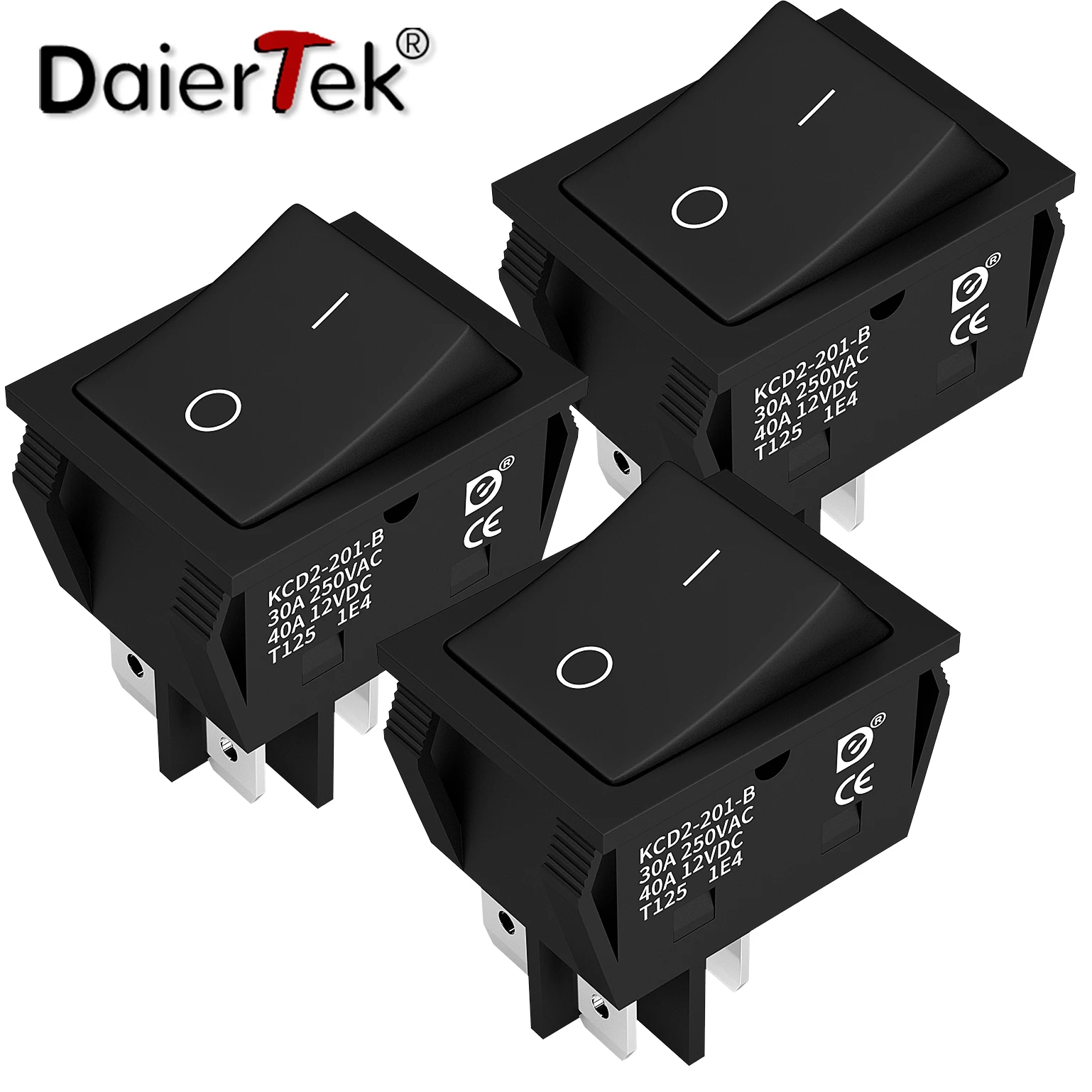 DaierTek 3PCS Rocker Switch DPST 40A 12VDC 4 Pinos 2 Posição Interruptor ON Off Toggle Switch 30A 250VAC 120V T125 KCD2 KCD4 Rocker