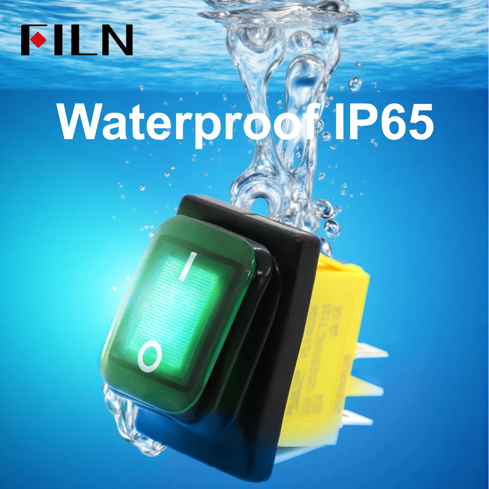 FILN 30A 12V 24V 110V 220VLED Rocker Switch À Prova D 'Água IP65 ON OFF Heavy Duty 4 Pinos DPST Selado Auto Barco Marine Toggle 30x22 - Image 4