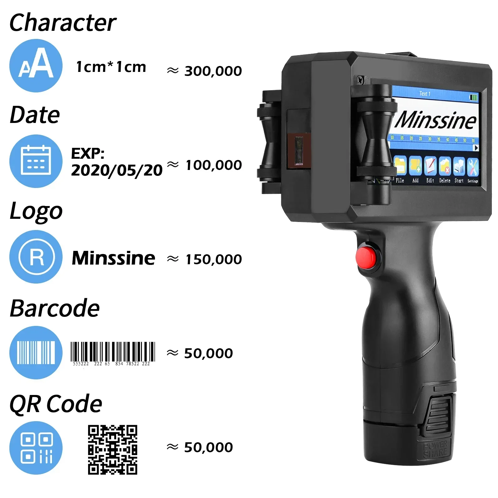 Impressora jato de tinta portátil de 12.7/25.4mm, para código de barras qr, lote, data, logotipo, data de validade, máquina de codificação, não criptografada, 25 idiomas - Image 6