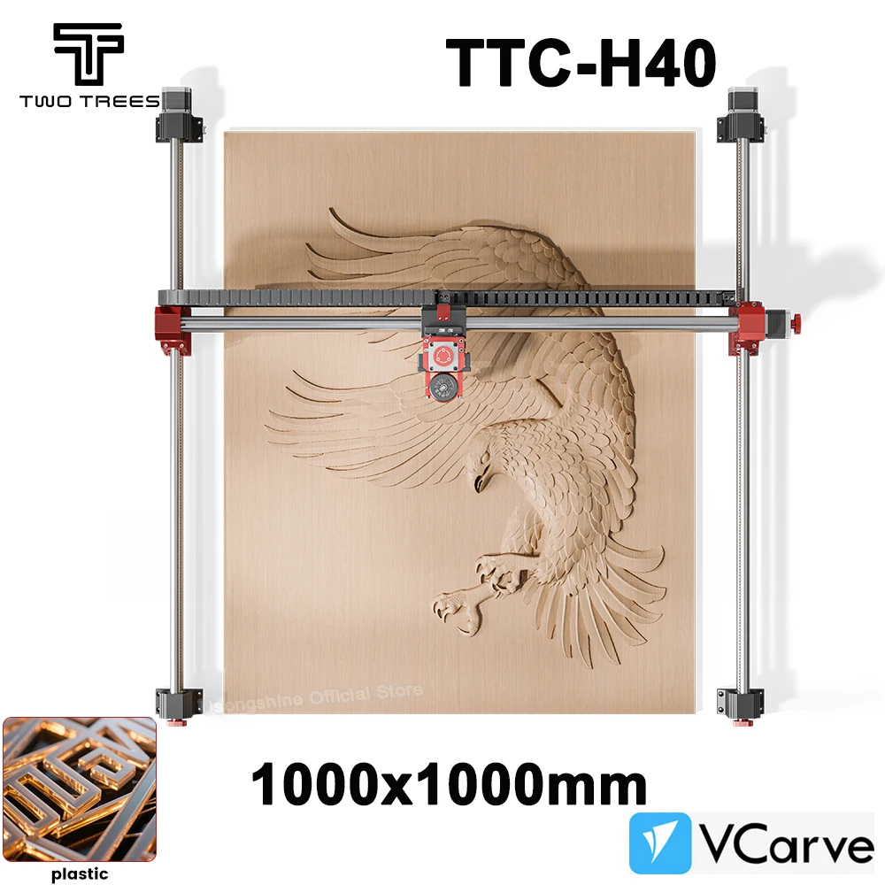 Twotrees-fresadora CNC de 3 ejes/4 ejes, TTC-H40, 1000x1000mm, para madera, acrílico, MDF, Metal, Compatible con VCarve Pro