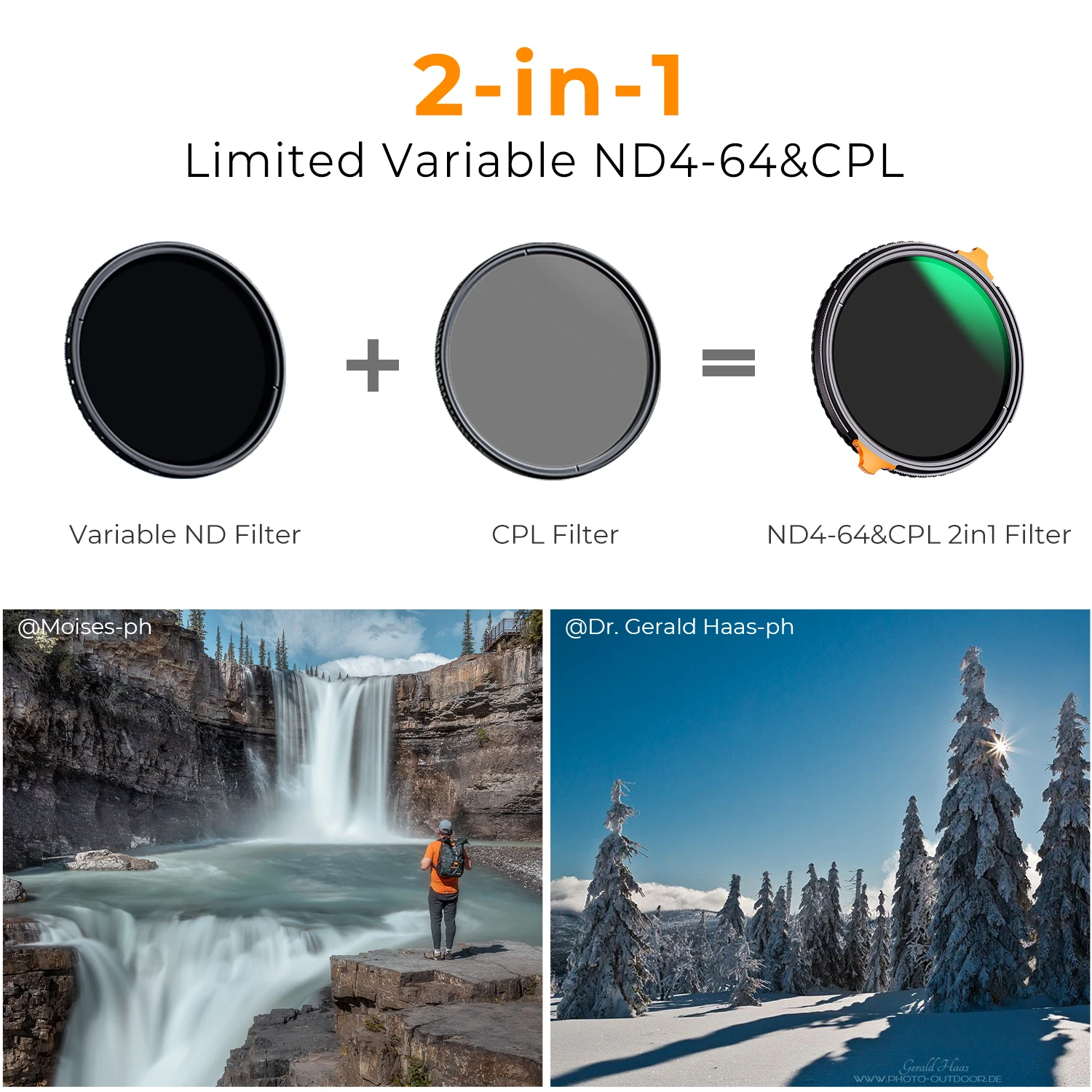 K&F CONCEPT Nano-X Série 2 em 1 Variável ND + CPL Filtro Polarizador Circular 37-82mm ND4 para ND64 Filtro de Lente de Câmera de Densidade Neutra - Image 2