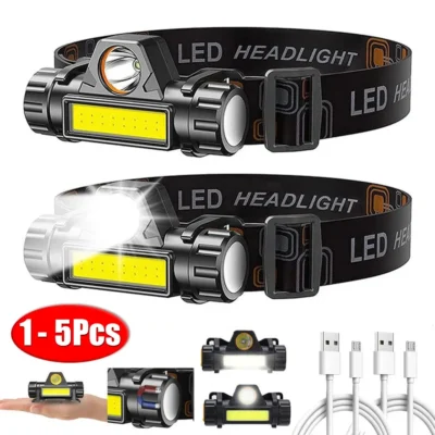 1-5 pçs recarregável cob led farol forte magnético poderoso farol super brilhante à prova dwaterproof água cabeça tocha para pesca ao ar livre