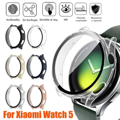 Capa + vidro para xiaomi watch 5, capa protetora anti-arranhões para pc + protetor de tela para mi watch 5, acessórios