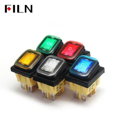 Interruptor basculante de palanca de 6 pines DPDT de alta resistencia 30A/250V IP67 impermeable T85 para automóvil, barco, marina, con LED 12V 220V 30x22mm