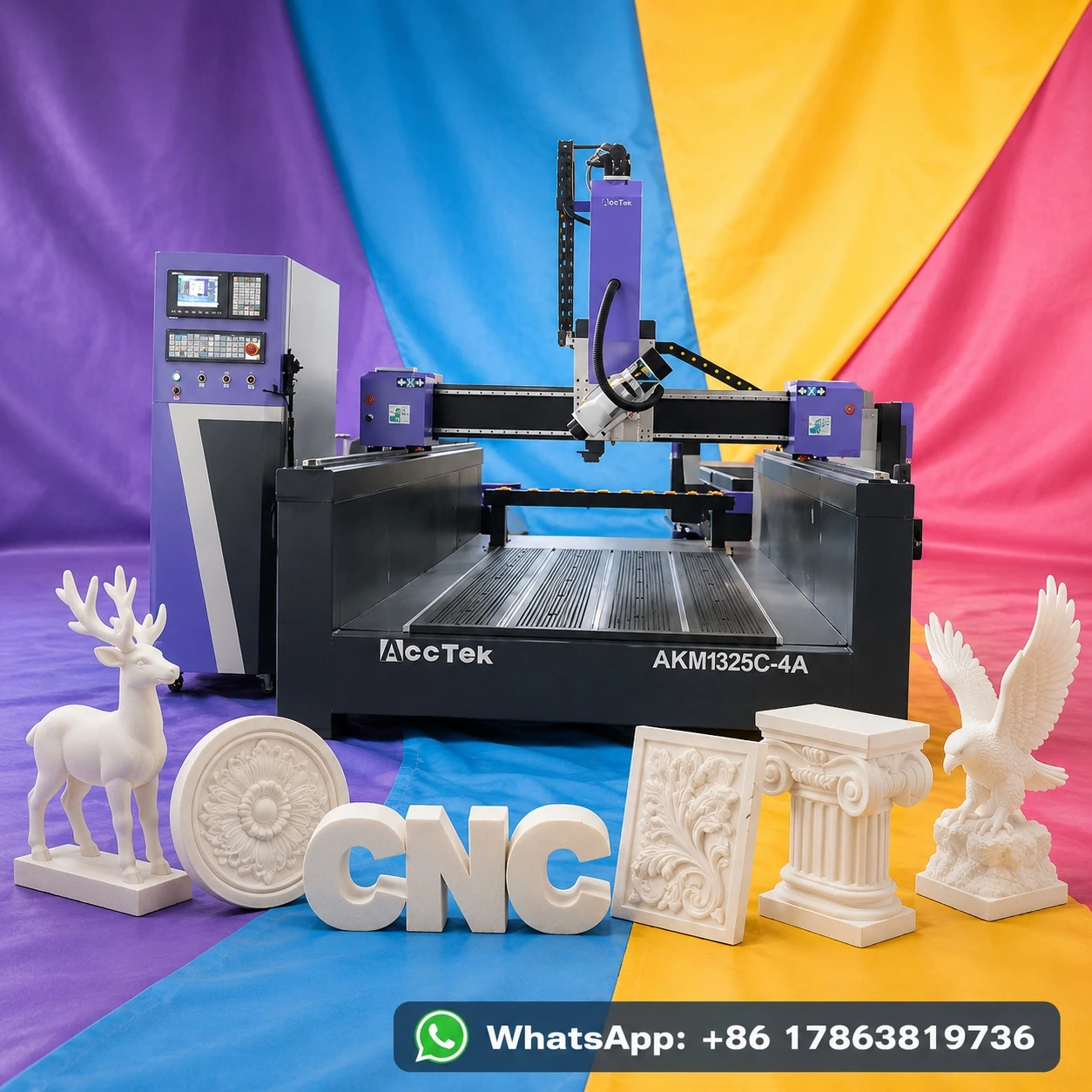 Máquina de Gravação CNC de Eixo Z Alto, Router CNC 3D de 4 Eixos com Eixo Rotativo para Escultura em Espuma