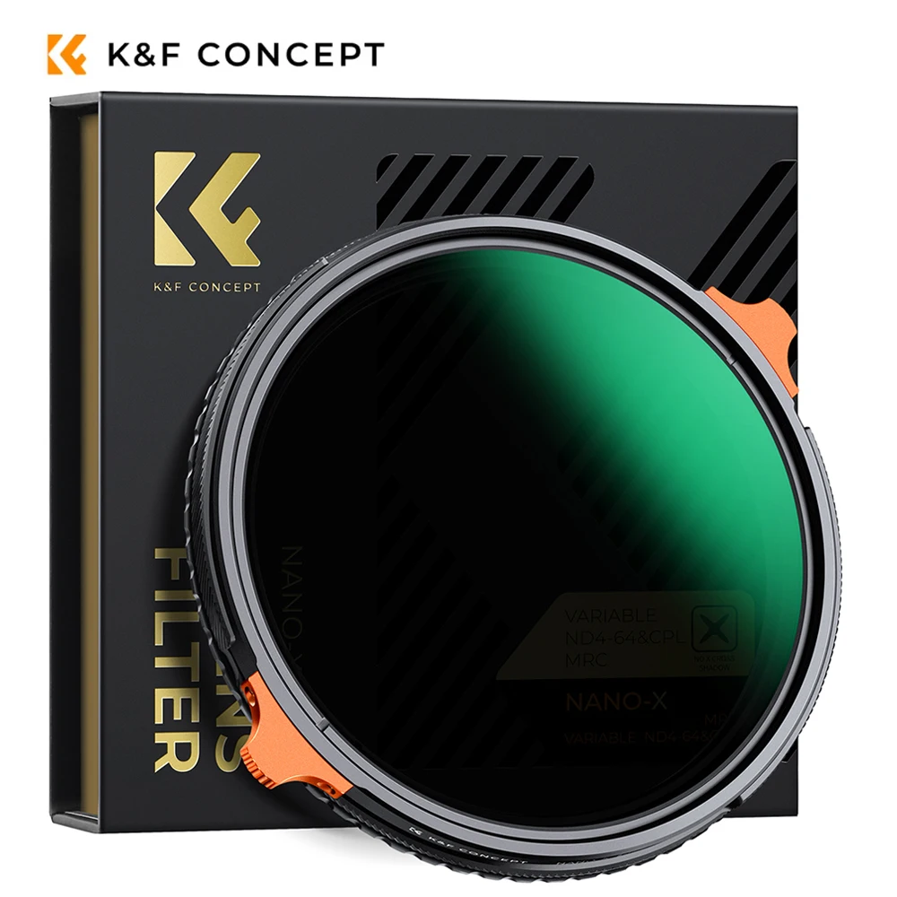 K&F CONCEPT Nano-X Série 2 em 1 Variável ND + CPL Filtro Polarizador Circular 37-82mm ND4 para ND64 Filtro de Lente de Câmera de Densidade Neutra