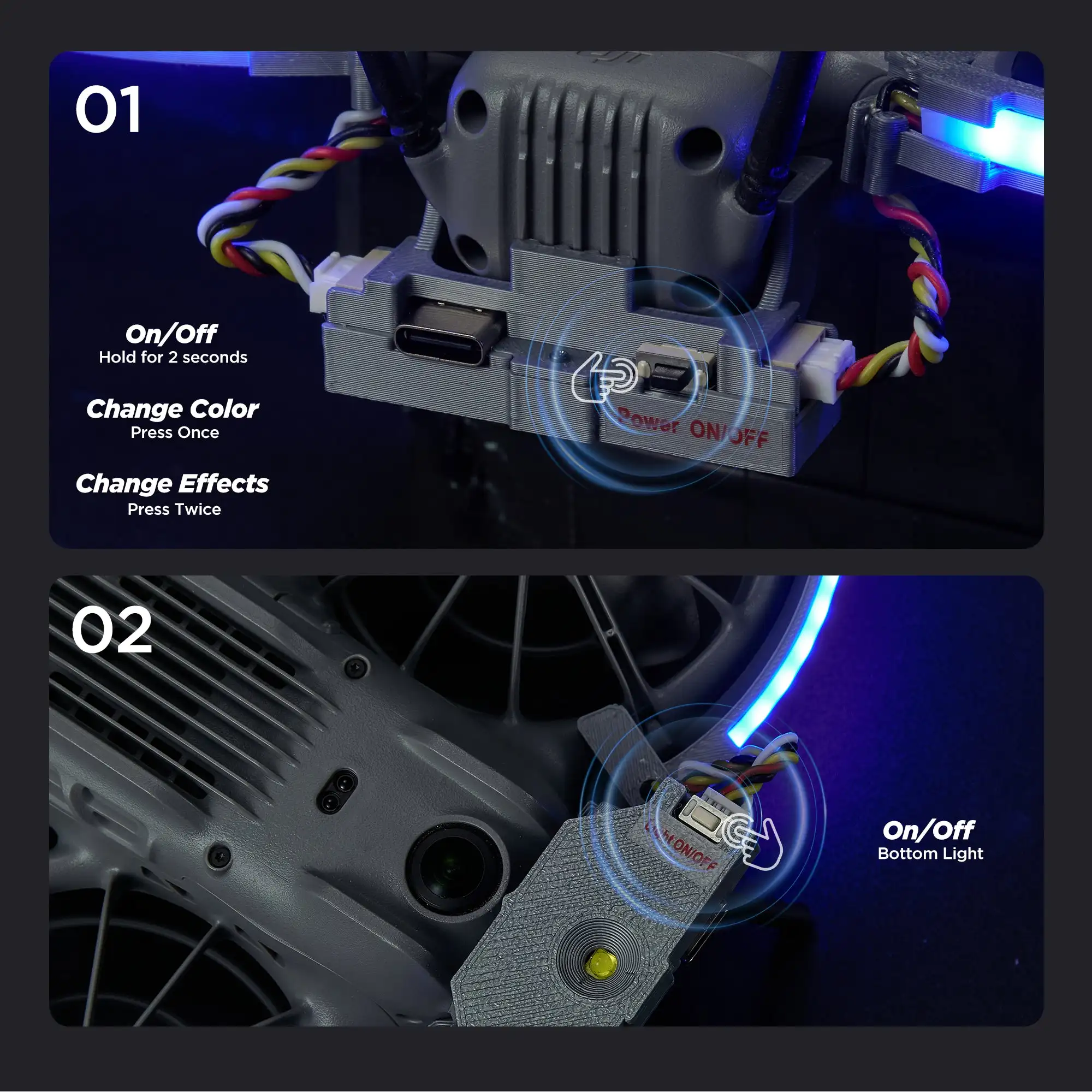 Fita de Luz LED VIFLY Neo2halo para Drone DJI Neo 2 - 80 LEDs, Recarregável via USB-C - Image 2