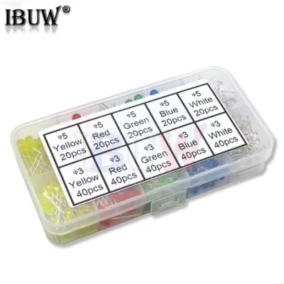 300 PCS 3mm 5mm LED Luz Branco Amarelo Vermelho Verde Azul Kit Sortido DIY LEDs Set 3V 20mA