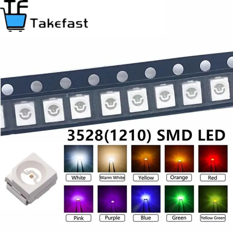 100 pçs/lote SMD LED Diodos 3528 1210 Diodo SMD LED Diodo Kit Verde VERMELHO Branco QUENTE GELO Azul Amarelo Rosa Roxo-UV Laranja rgb - Image 2