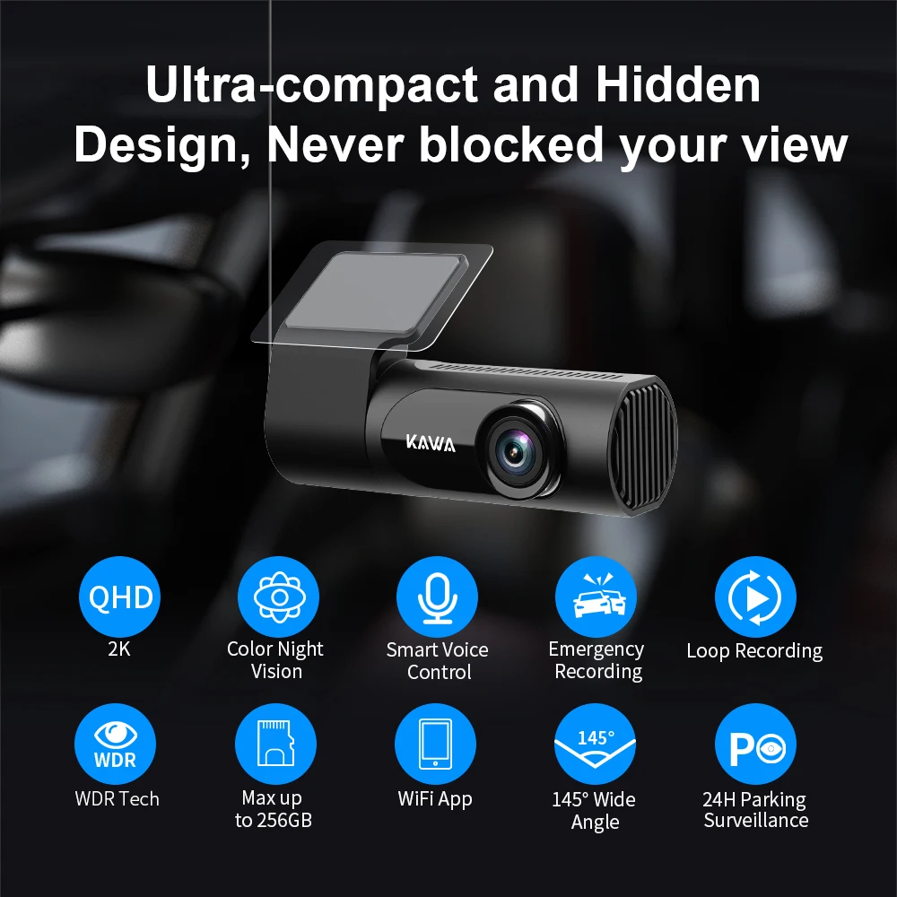 1440p kawa carro dvr d6 traço cam 2k gravador de vídeo wifi/app/controle de voz câmera traço wdr g sensor visão noturna escondido dashcam - Image 6