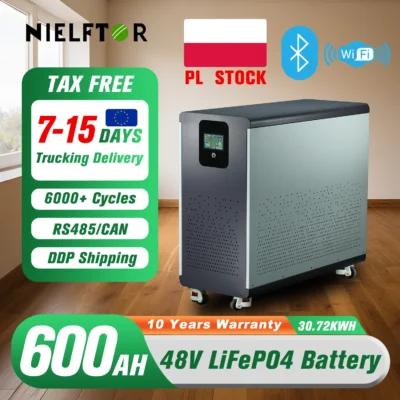 48V 600Ah LiFePO4 Lithium Battery Pack 30Kwh 100Ah 120Ah 200Ah 300Ah Built-in 200A BMS 6000+ Cycle For Solar System EU PL Stock