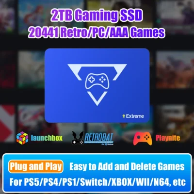 Playzone 2T Game SSD com 20400+ Jogos, 3 Sistemas em 1, Playzone Extreme para PS5/PS4/PS1/Switch/XBOX/WII/N64, Console de Jogos Plug&Play
