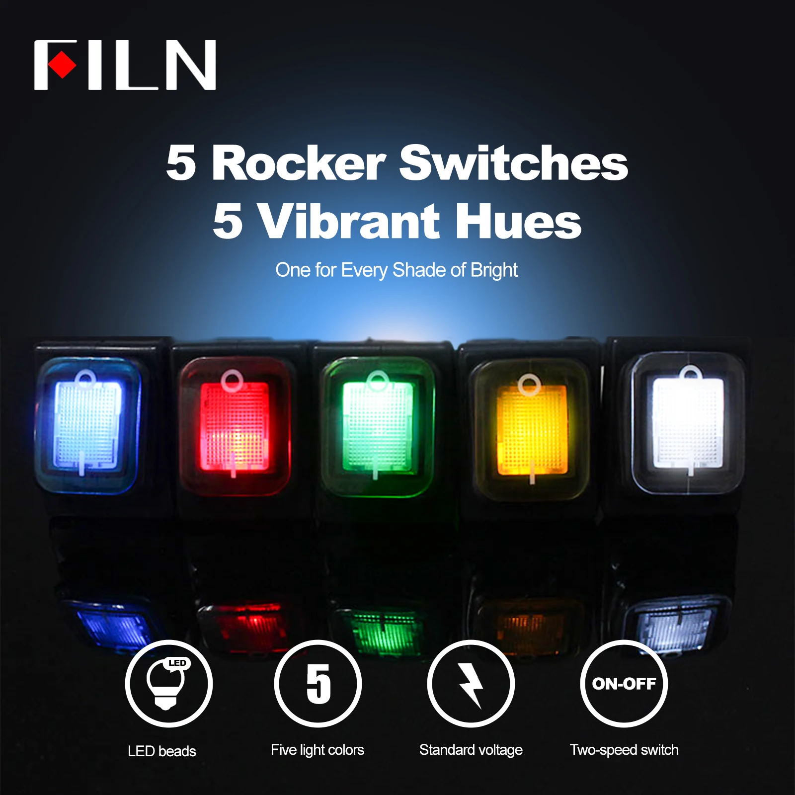 FILN 30A 12V 24V 110V 220VLED Rocker Switch À Prova D 'Água IP65 ON OFF Heavy Duty 4 Pinos DPST Selado Auto Barco Marine Toggle 30x22 - Image 5