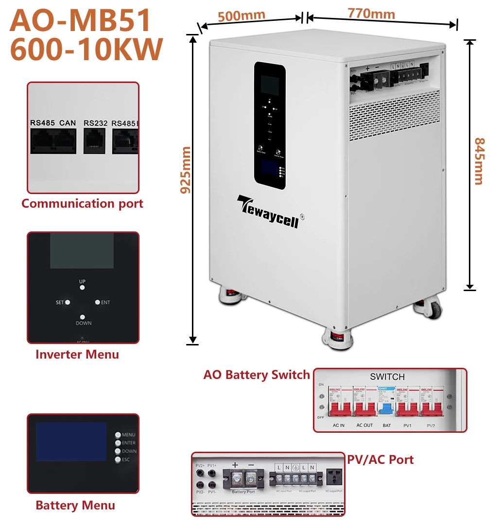 Powerwall 16 to 32KWh 51.2V 314ah to 628Ah LiFePO4 Battery Pack Buitl-in BMS 230V 10KW Output Inverter Monitor Solar ESS WiFi - Image 2