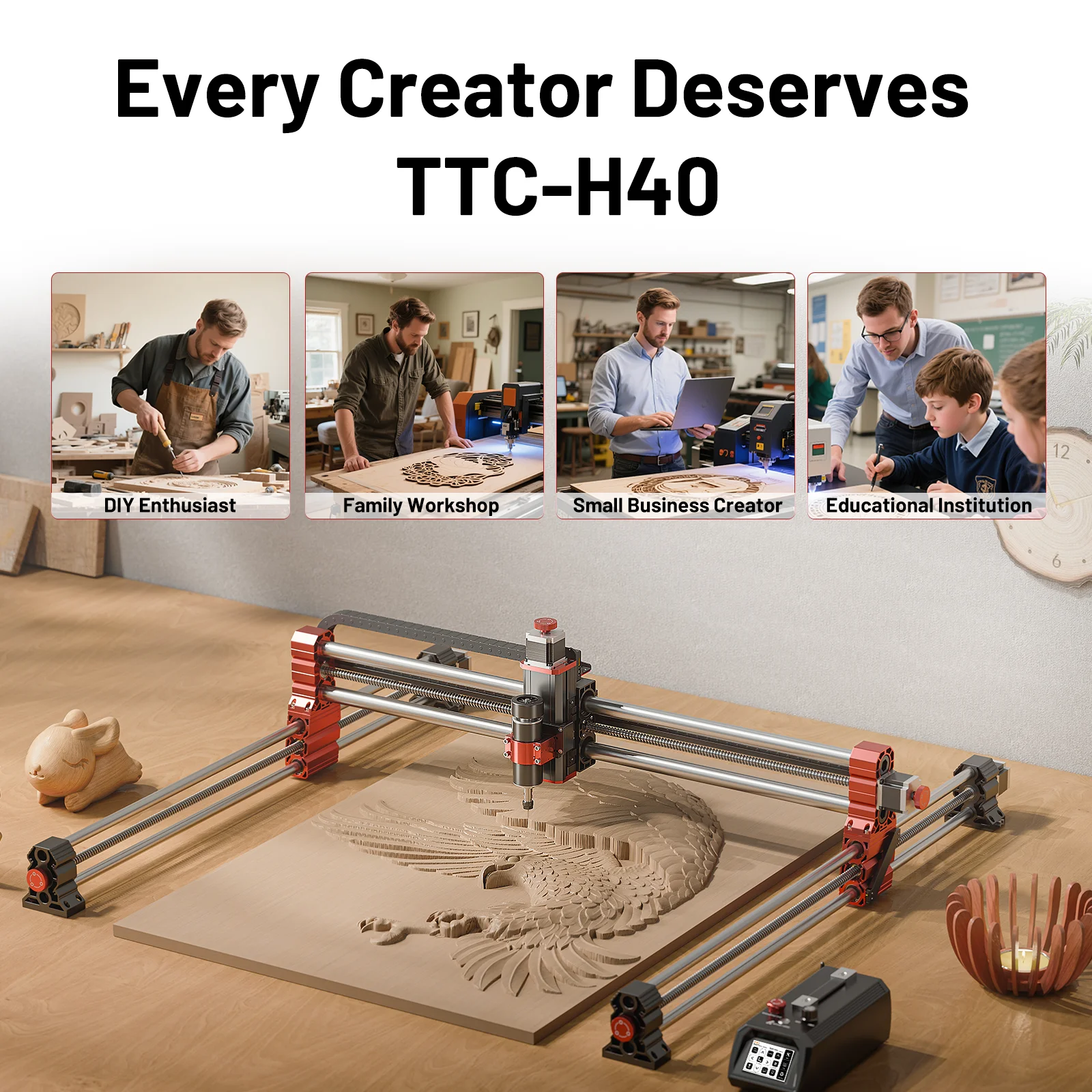 Twotrees-fresadora CNC de 3 ejes/4 ejes, TTC-H40, 1000x1000mm, para madera, acrílico, MDF, Metal, Compatible con VCarve Pro - Image 6
