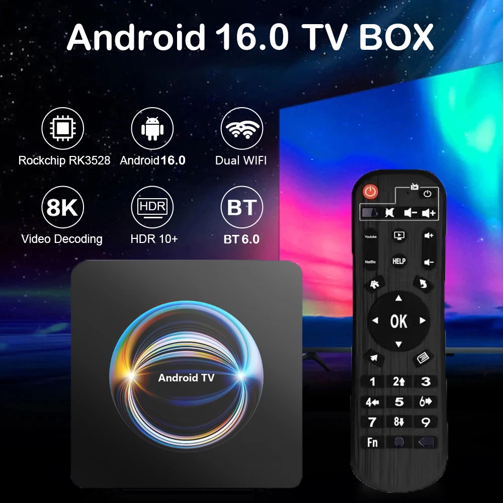 Original android 16 x66 caixa de tv inteligente 32gb 64gb 128gb 256gb rk3528 bluetooth 6.0 duplo wifi 2.4 & 5g wifi6 8k vídeo av1 media player - Image 2