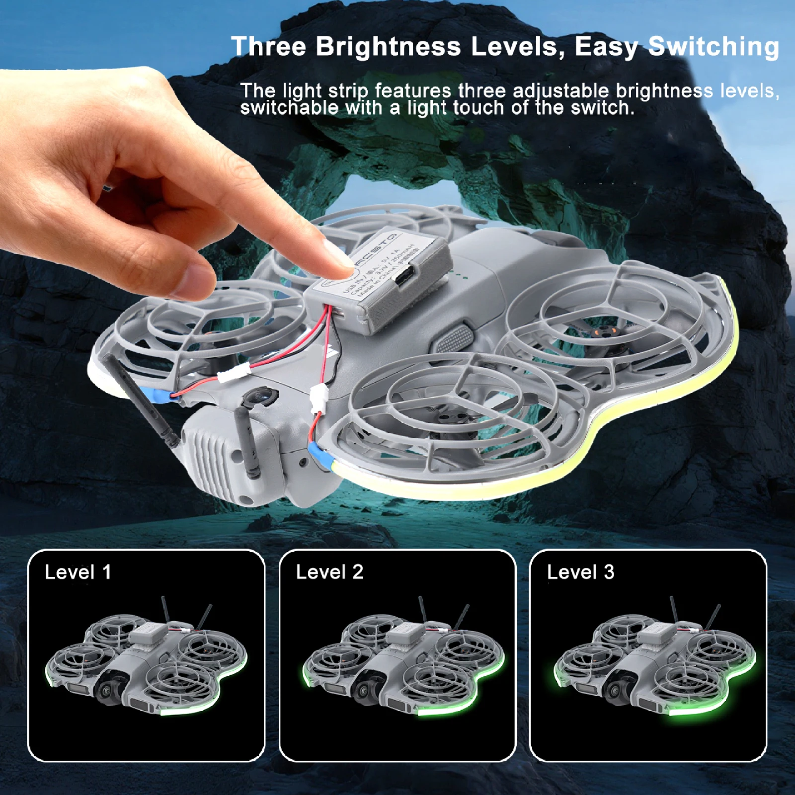 Voo noturno de led com 3 níveis de brilho ajustável para dji neo2 faixa de luz à prova d'água cinto de lâmpada para dji neo2 drones acessórios - Image 6
