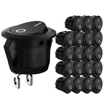 20/10 Peças Interruptor Gangorra Preto Redondo Mini de 2 Pinos 3A 250V 6A 125V 15MM Liga/Desliga para RV, Carro, Caminhão, Barco