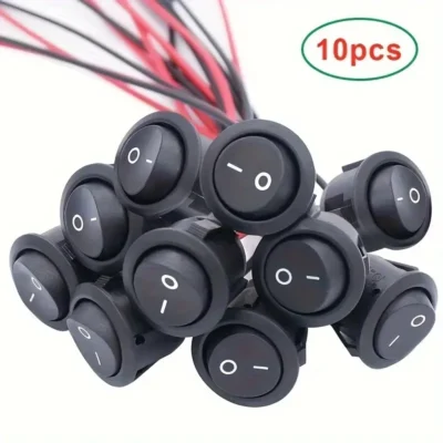 Pacote com 2/5/10 Mini Interruptores Redondos, 20mm Tipo SPST On/Off 12V DC - Fácil de Instalar, Terminais Duráveis de Nylon e Latão, Incluídos # Linha de Fio 187